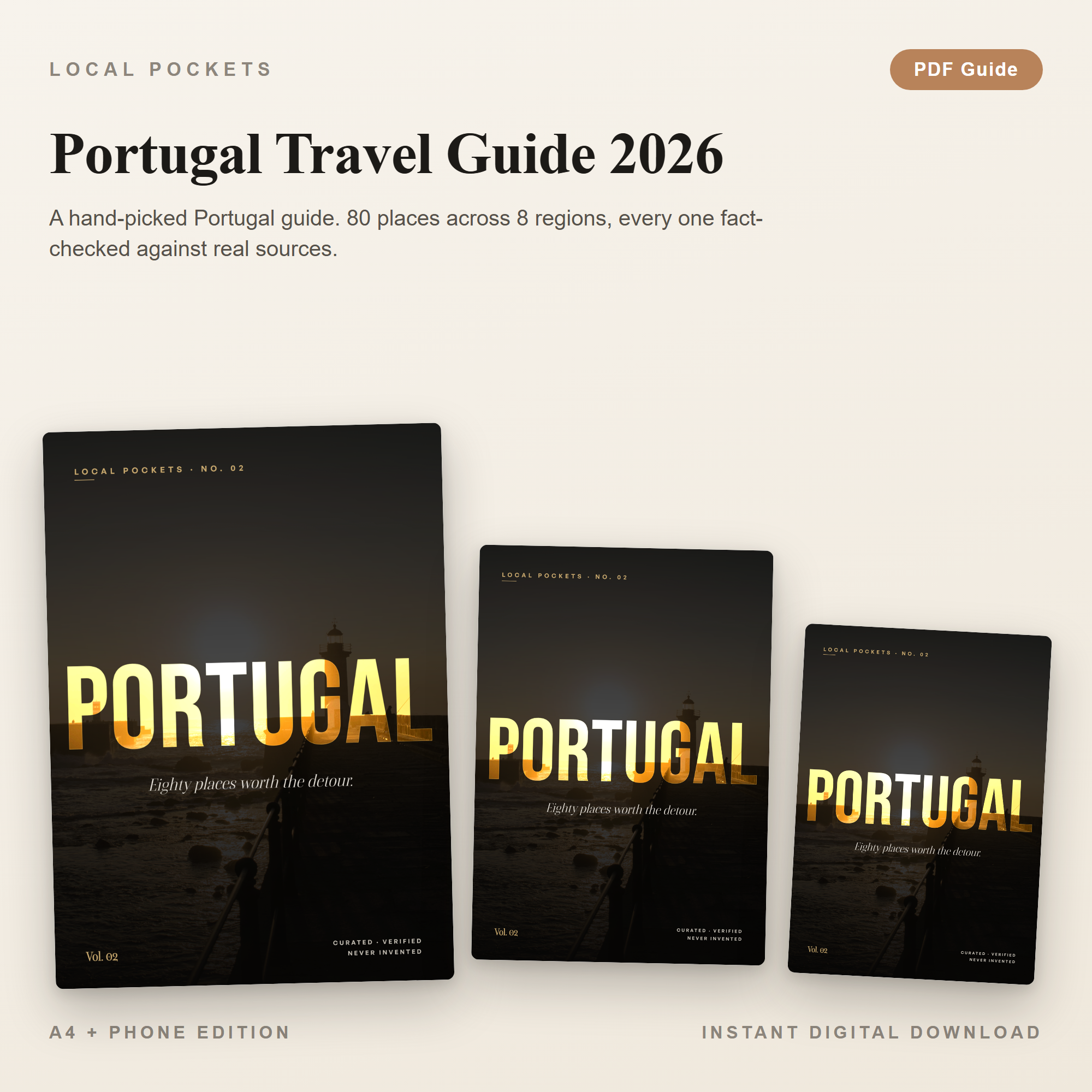 Portugal Travel Guide 2026, 80 Verified Places by Region, Digital PDF + Phone Pocket Edition, Instant Download